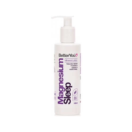 Magnesium Sleep mineral lotion, pumpflaska med vit flaska och lila etikett