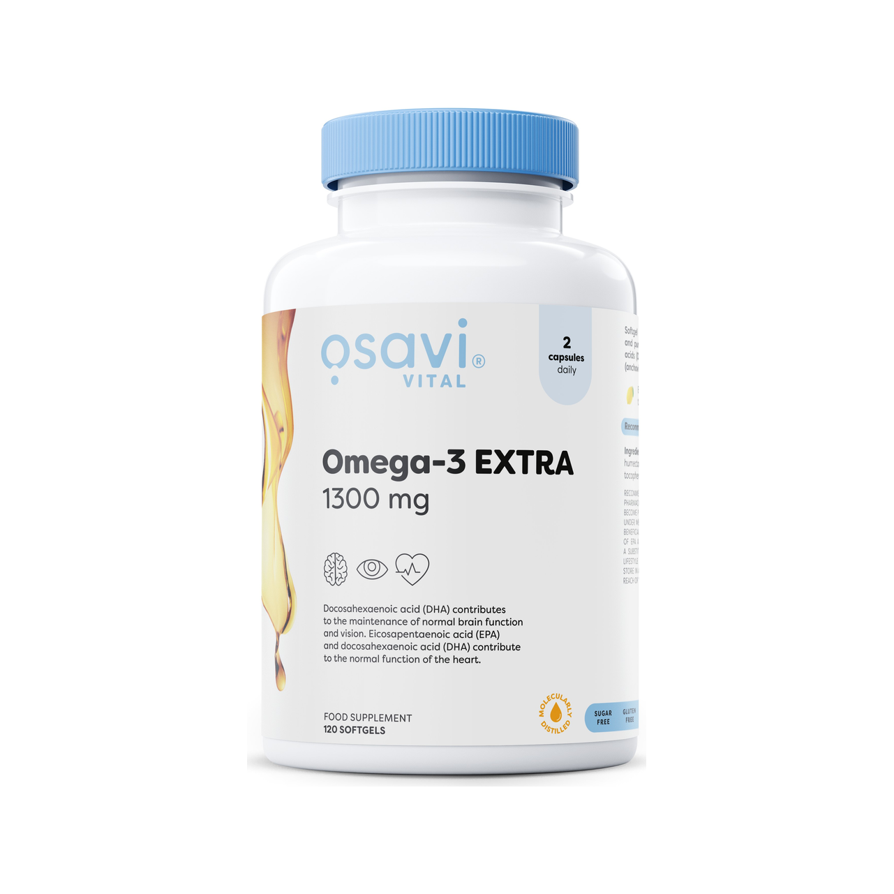Osavi Omega-3 extra 1300 mg tillskott i burk med blå lock