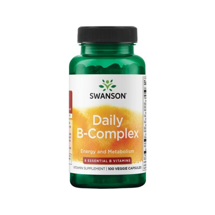 Swanson Daily B-Complex vitamintillskott i grön kapselflaska, 100 kapslar