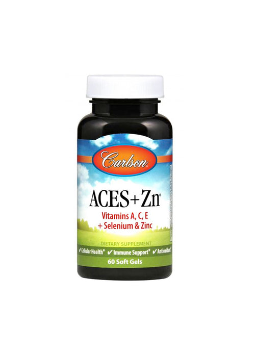 Carlson ACES+Zn vitaminkapslar i svart plastburk med vit skruvlock, 60 kapslar