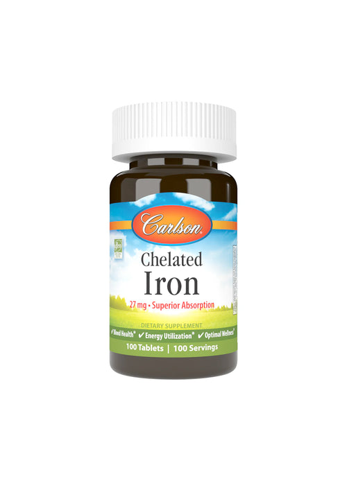 Carlson Chelated Iron kosttillskott i flaska, 27 mg järntabletter