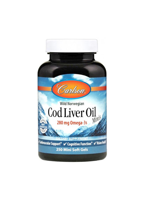Kapselburk med torskleverolja (Carlson), 280 mg omega-3, svart lock