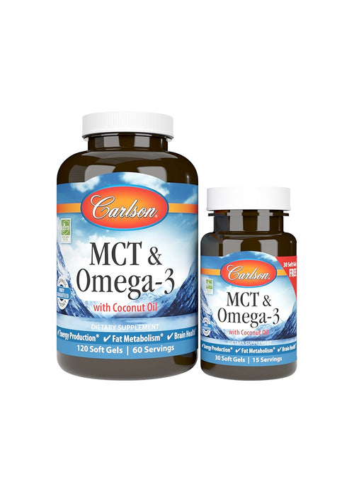 Carlson Labs MCT & Omega-3 kapselburkar, två storlekar