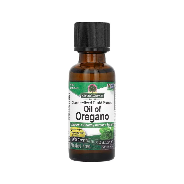 Oreganooljaextraktflaska från Nature's Answer, bärnstensfärgad, 30 ml