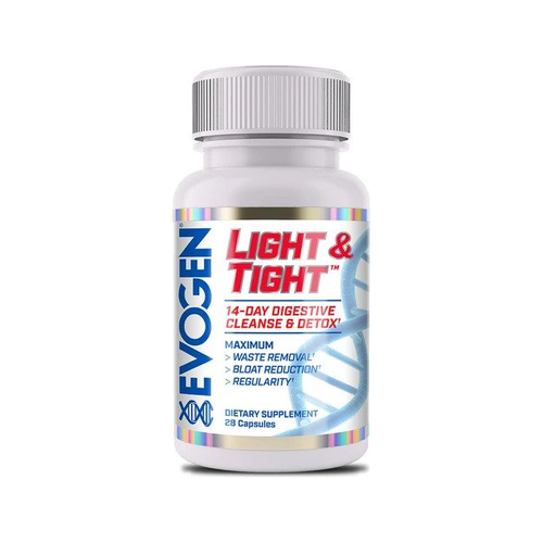 Evogen Light & Tight 28 kapslar, tillskott i vit flaska med skruvlock och etikett.