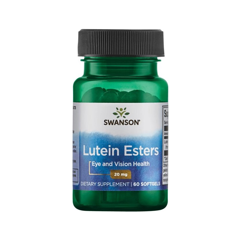 Swanson lutein esters kapslar i grön flaska med svart lock, 20 mg