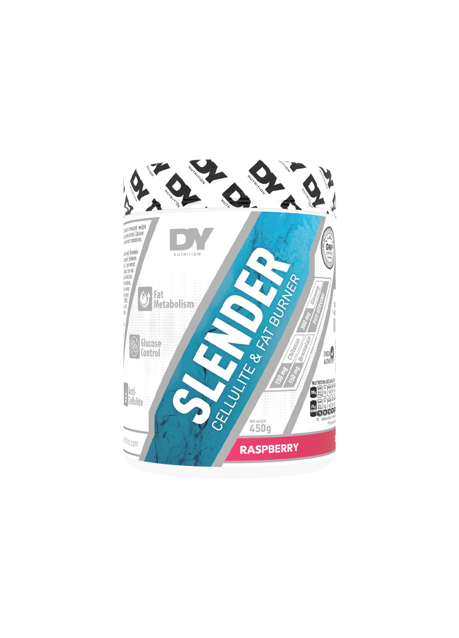 DY Slender Cellulite-burk med blå frontetikett och hallon, 450 g