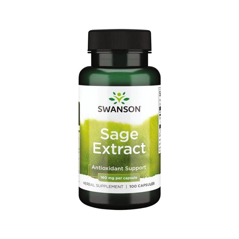 Flaska med Swanson salviaextraktkapslar, 160 mg, 100 kapslar