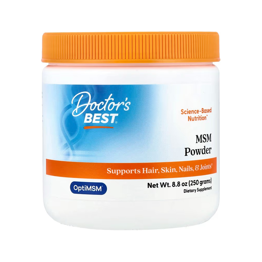 MSM-pulver i plastburk med orange lock, 250 g