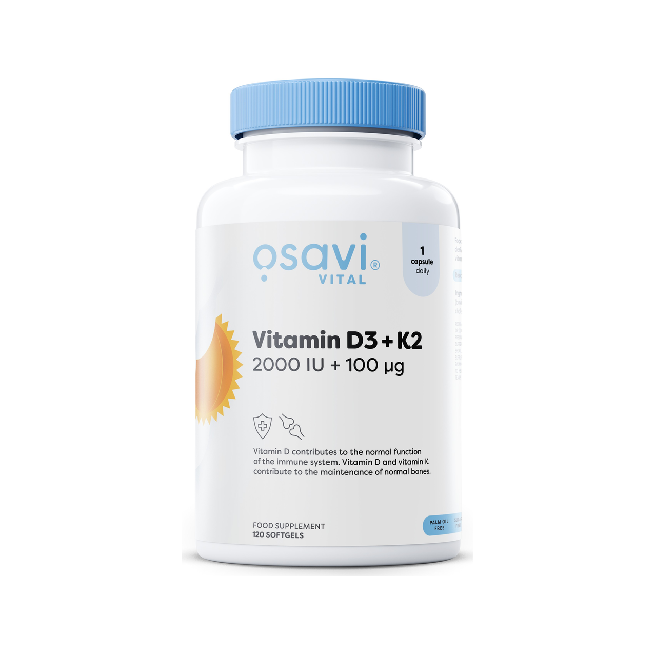 Vitamin D3 + K2, 2000IU + 100mcg - 120 softgels