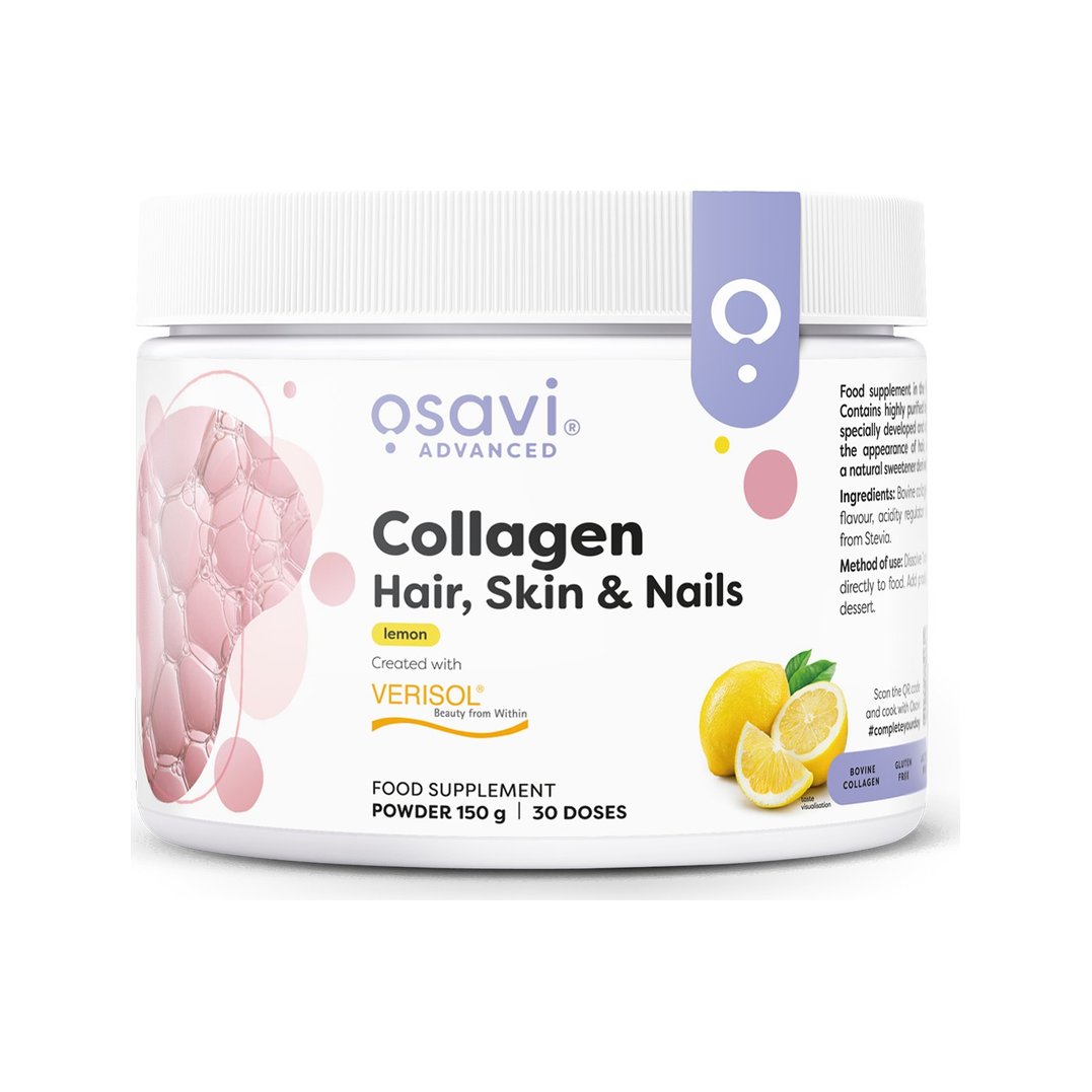 Osavi kollagenpeptider i burk, citronarom för hår, hud och naglar, 150 g