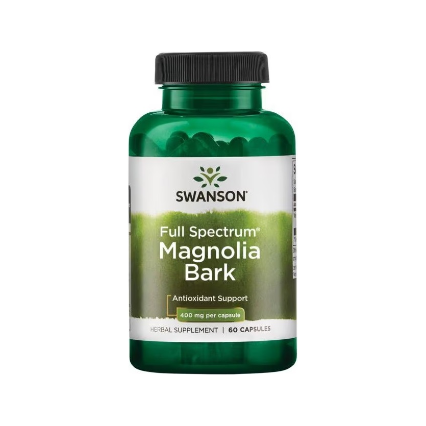 Swanson Full Spectrum Magnolia Bark kosttillskott i grön burk med 60 kapslar