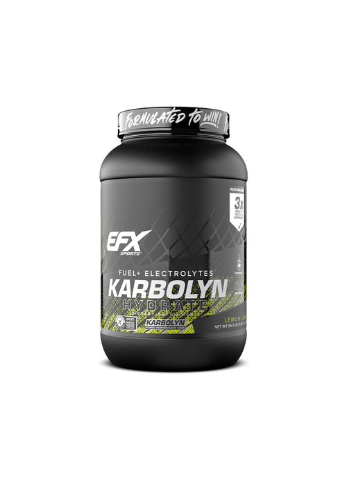 EFX Karbolyn Hydrate i svart flaska med etikett och skruvkork, sidovy.