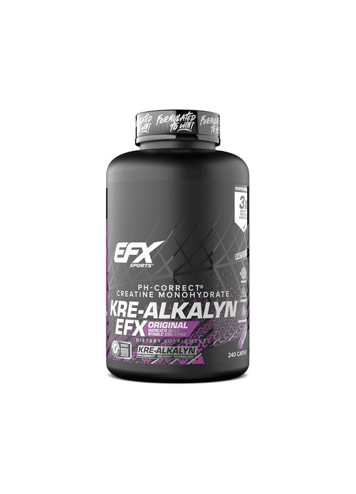 EFX Kre-Alkalyn 240 kapslar, mörk burk med etikett och lock