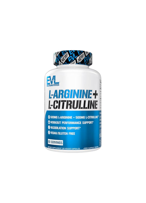EVLution Nutrition L-arginin + L-citrulline kapslar, burk med etikett 120