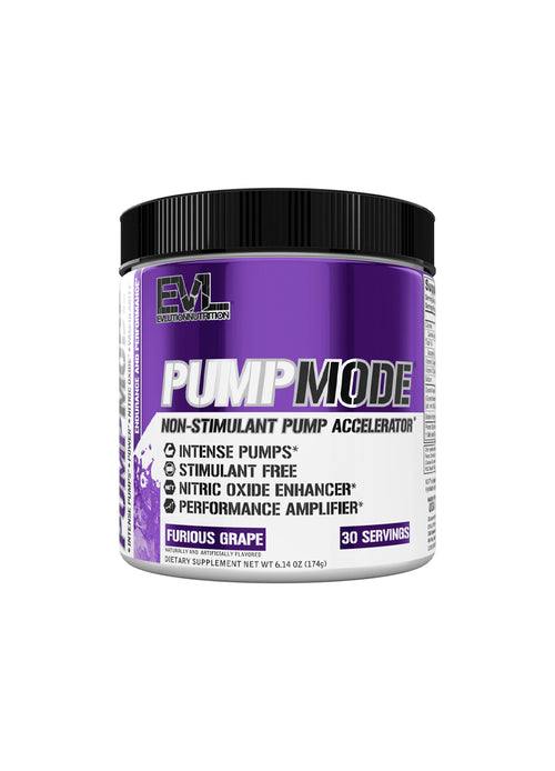 EVLution Nutrition PumpMode pulvertillskott i burk, lila etikett, Furious Grape.