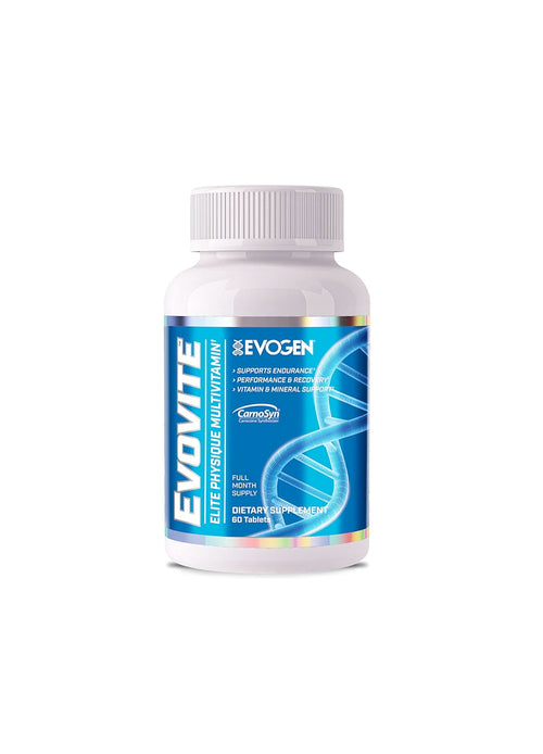 Multivitamintabletter i vit flaska med Evogen Evovite-etikett, 60 tabletter.