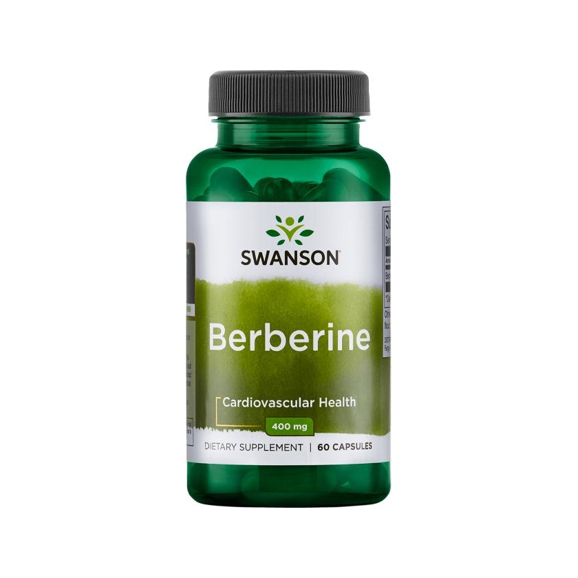 Swanson Berberine-tillskott i kapselflaska med grönt lock och grön etikett