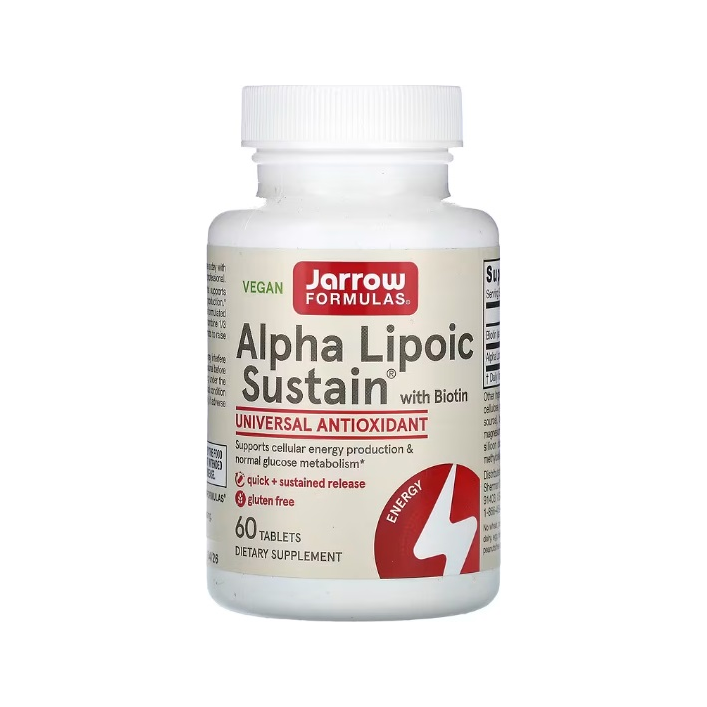Jarrow Formulas alpha lipoic sustain med biotin, kosttillskott i tablettflaska