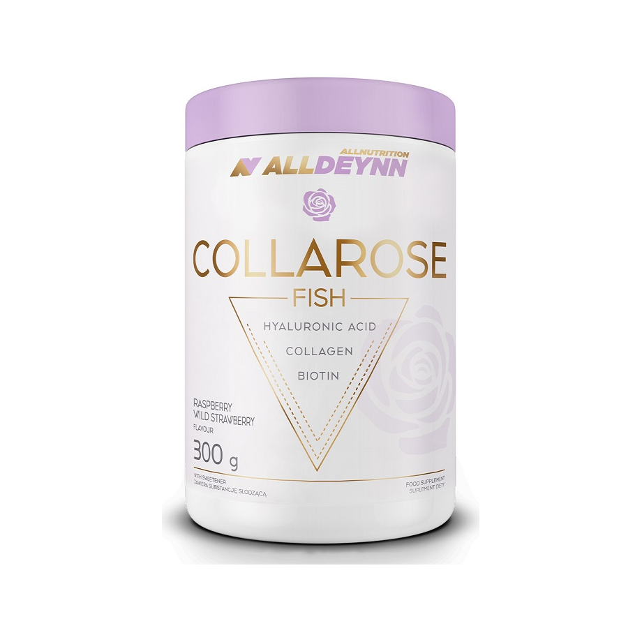 Allnutrition AllDeynn Collarose fish-burk med lila lock och hallontext, 300 g