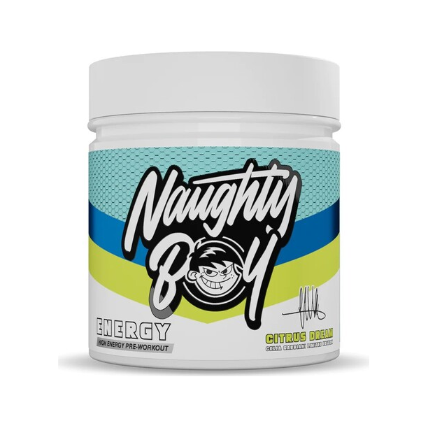 Energipreworkout i burk med turkos och gul etikett, Citrus Dream