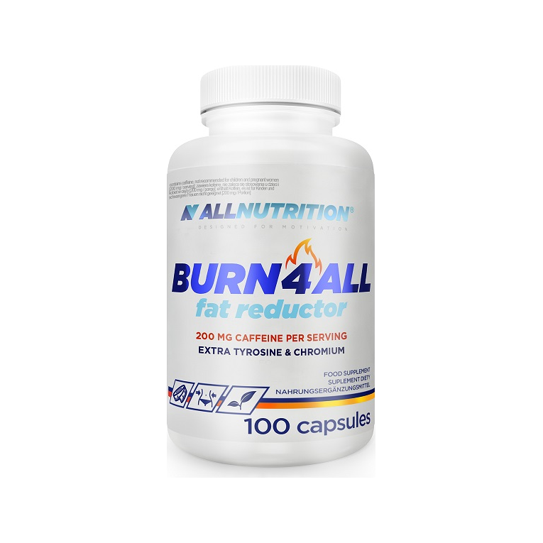 Allnutrition Burn4ALL kosttillskottburk med etikett, 100 kapslar