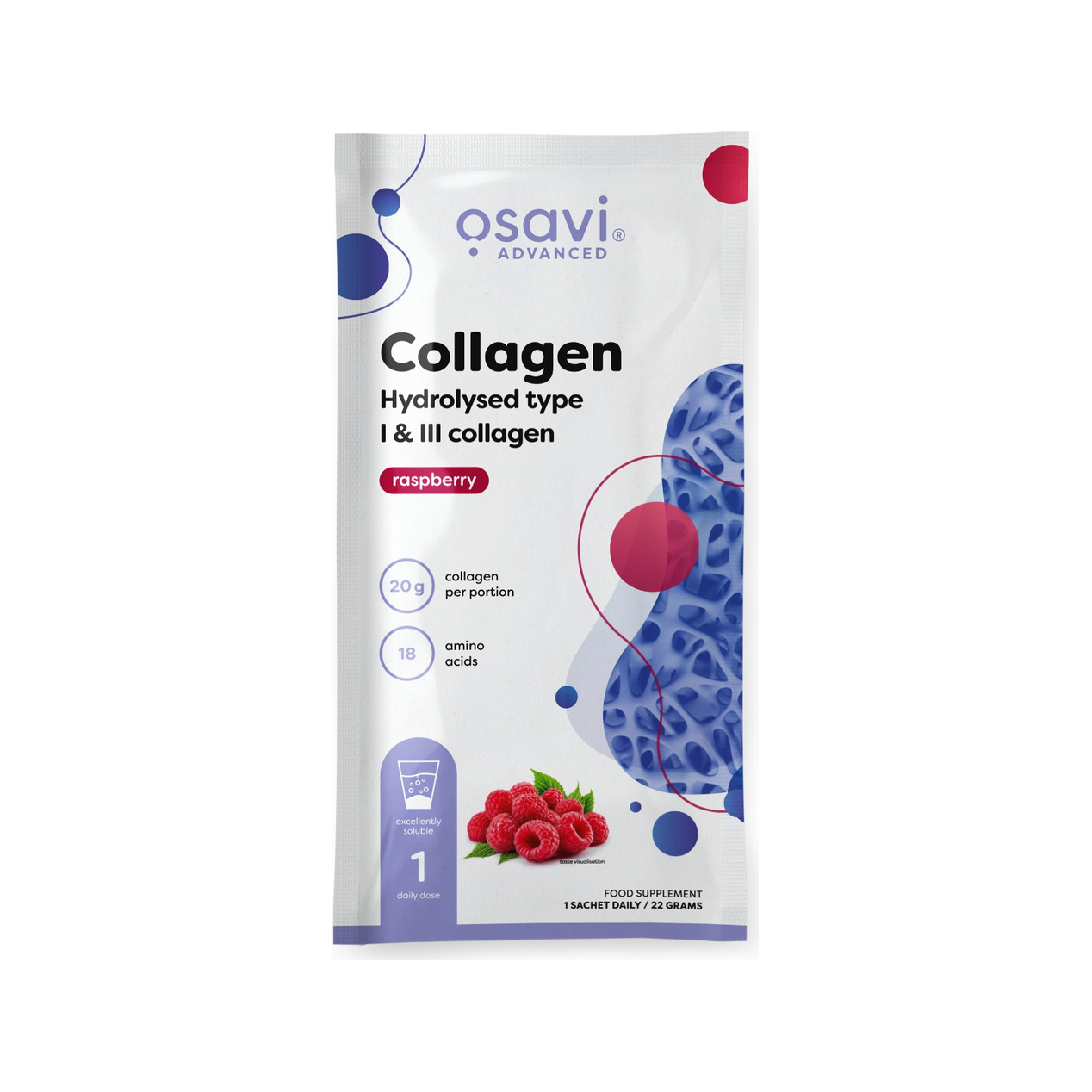 Collagen Hydrolysed Type I & III, Raspberry - 22 grams (1 serving)
