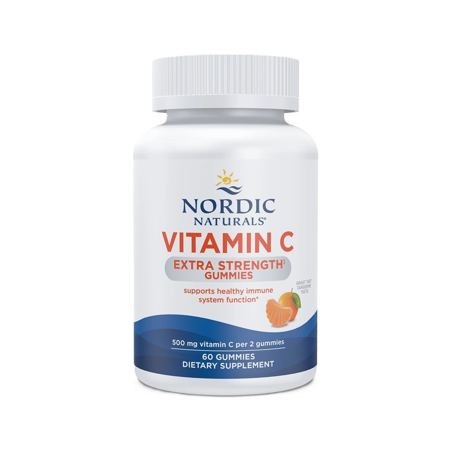 Vitamin C-tuggummin i burk med apelsinsmak, etikett Nordic Naturals