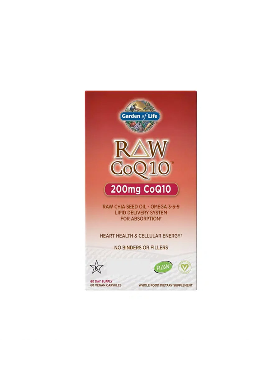 Garden of Life Raw CoQ10 200 mg kosttillskott, förpackning med 60 kapslar