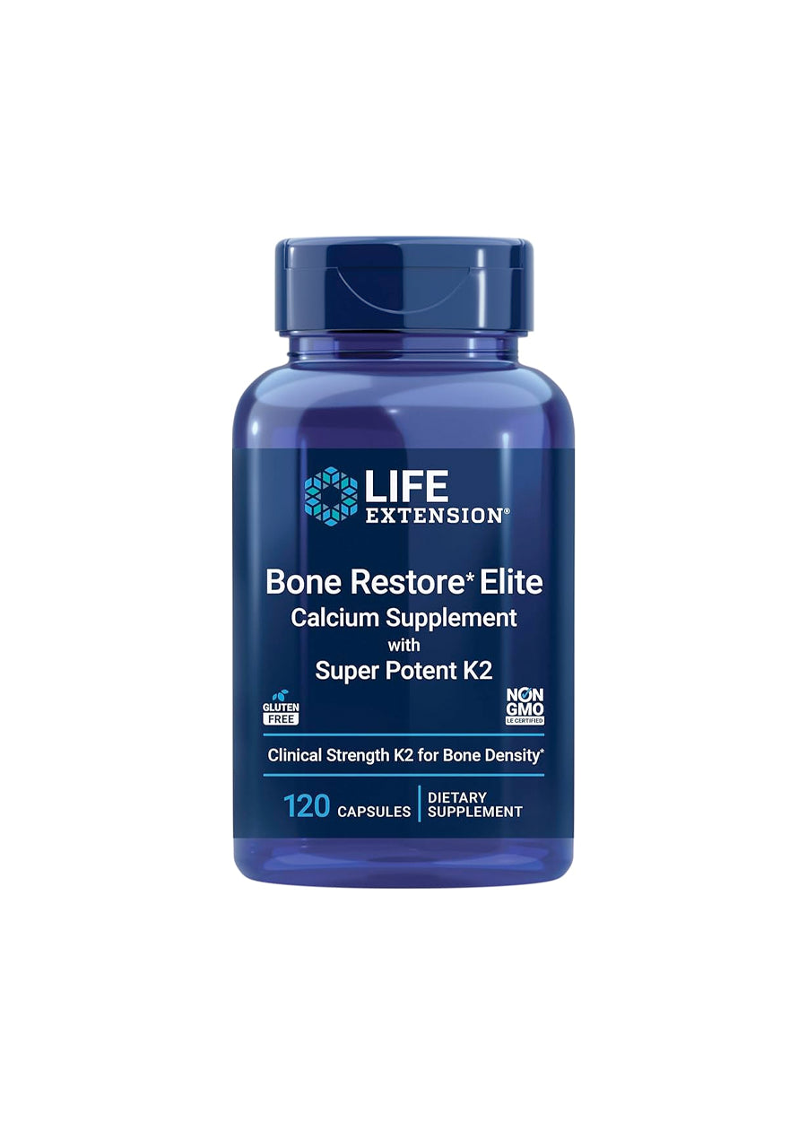 Kapselbehandlingsflaska Life Extension Bone Restore Elite med K2, 120 kapslar