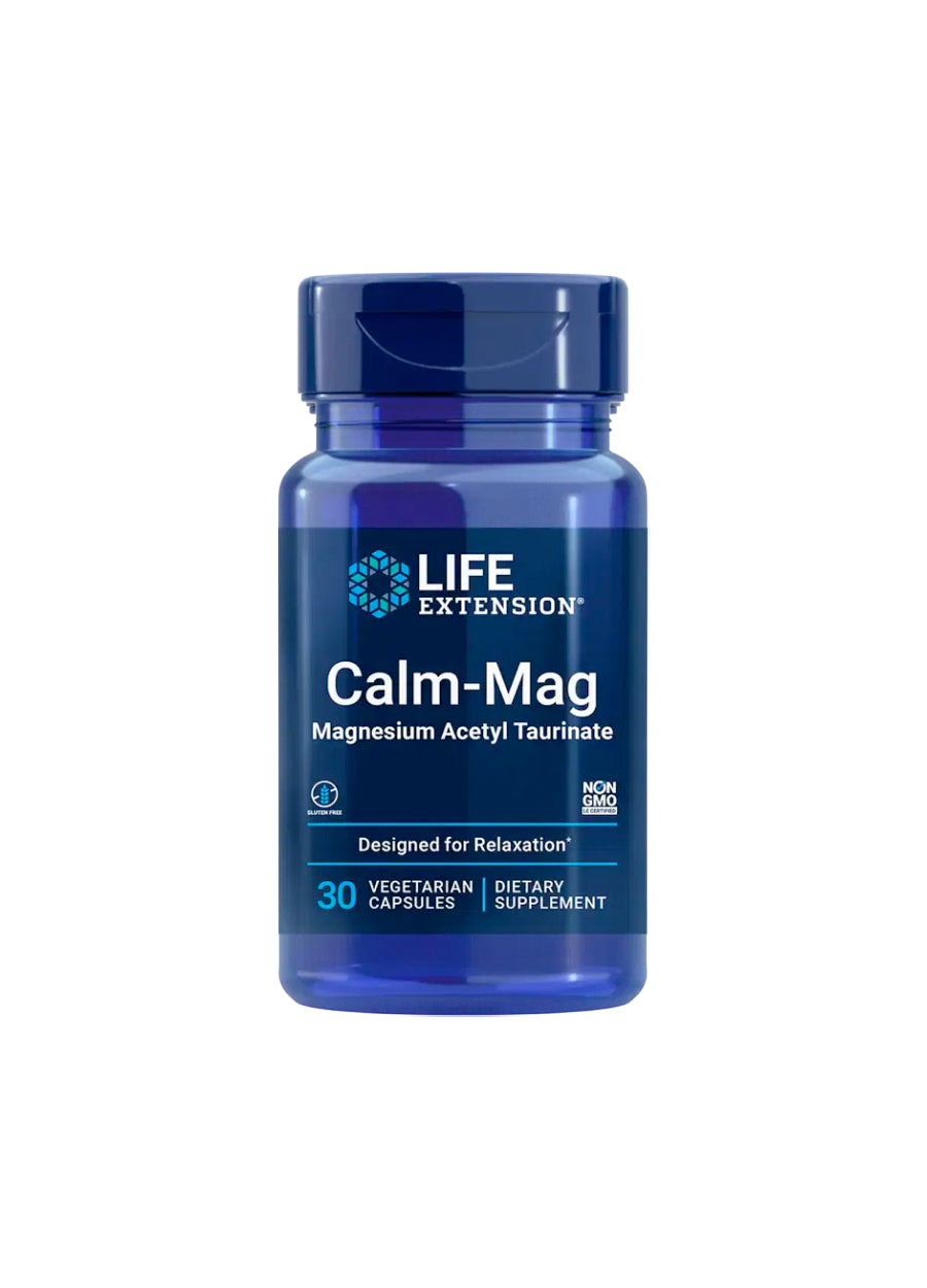 Life Extension Calm-Mag tillskottburk med blå etikett, 30 kapslar