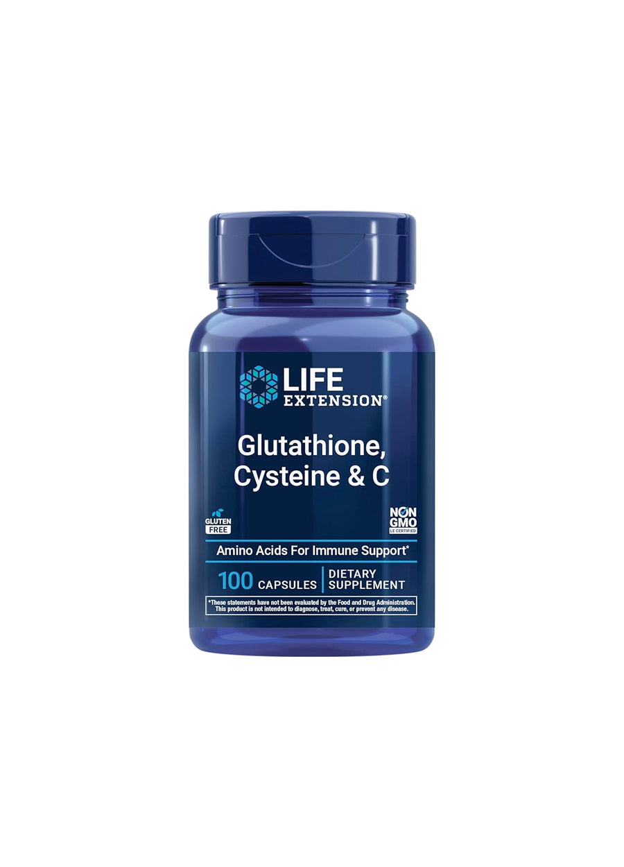Kapselburk Life Extension Glutathione Cysteine & C, blå etikett, 100 kapslar