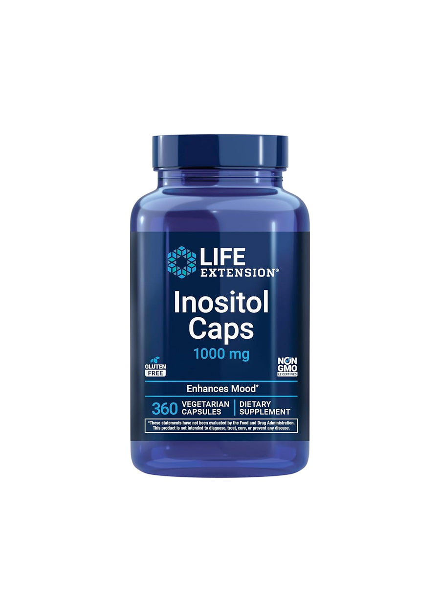 Life Extension inositol kapslar 1000 mg i blå kapselburk med etikett