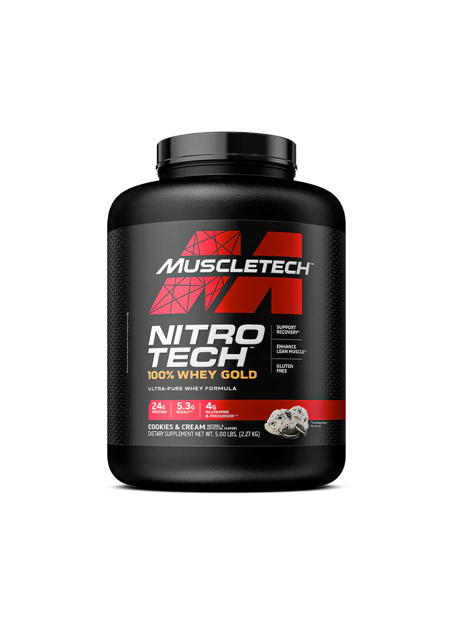 MuscleTech Nitro-Tech 100% Whey Gold 2270g Cookies & Cream Framsida