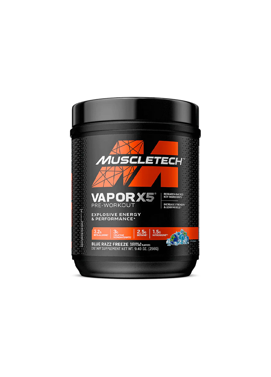 MuscleTech Vapor X5 Pre-Workout 252g Blue Razz Freeze Framsida