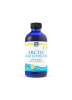 Nordic Naturals Arktisk torskleverolja i blå flaska med citronetikett