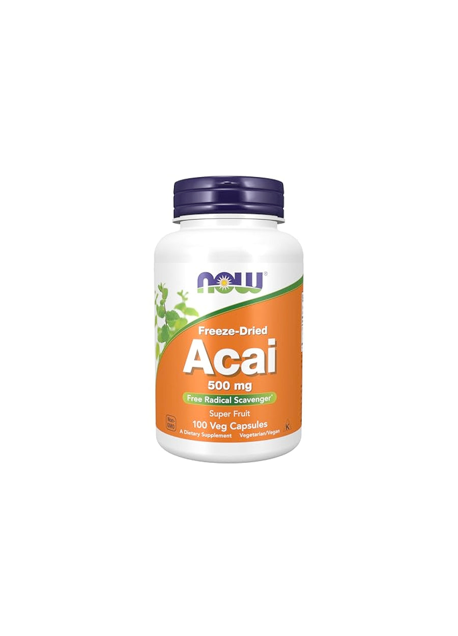 NOW Foods Acai 500mg 100 Kapslar Framsida