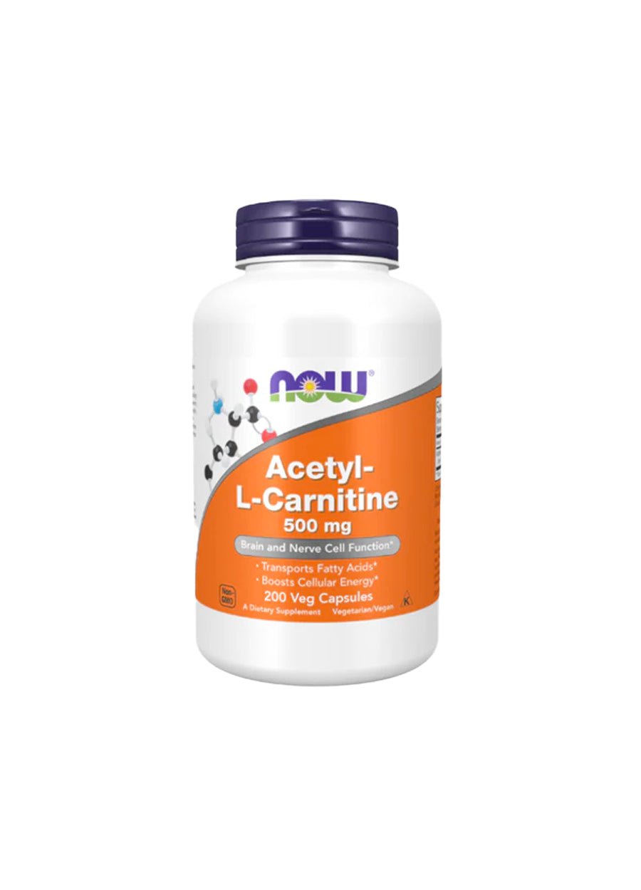 NOW Foods Acetyl-L-Carnitine 500mg 200 Kapslar Framsida