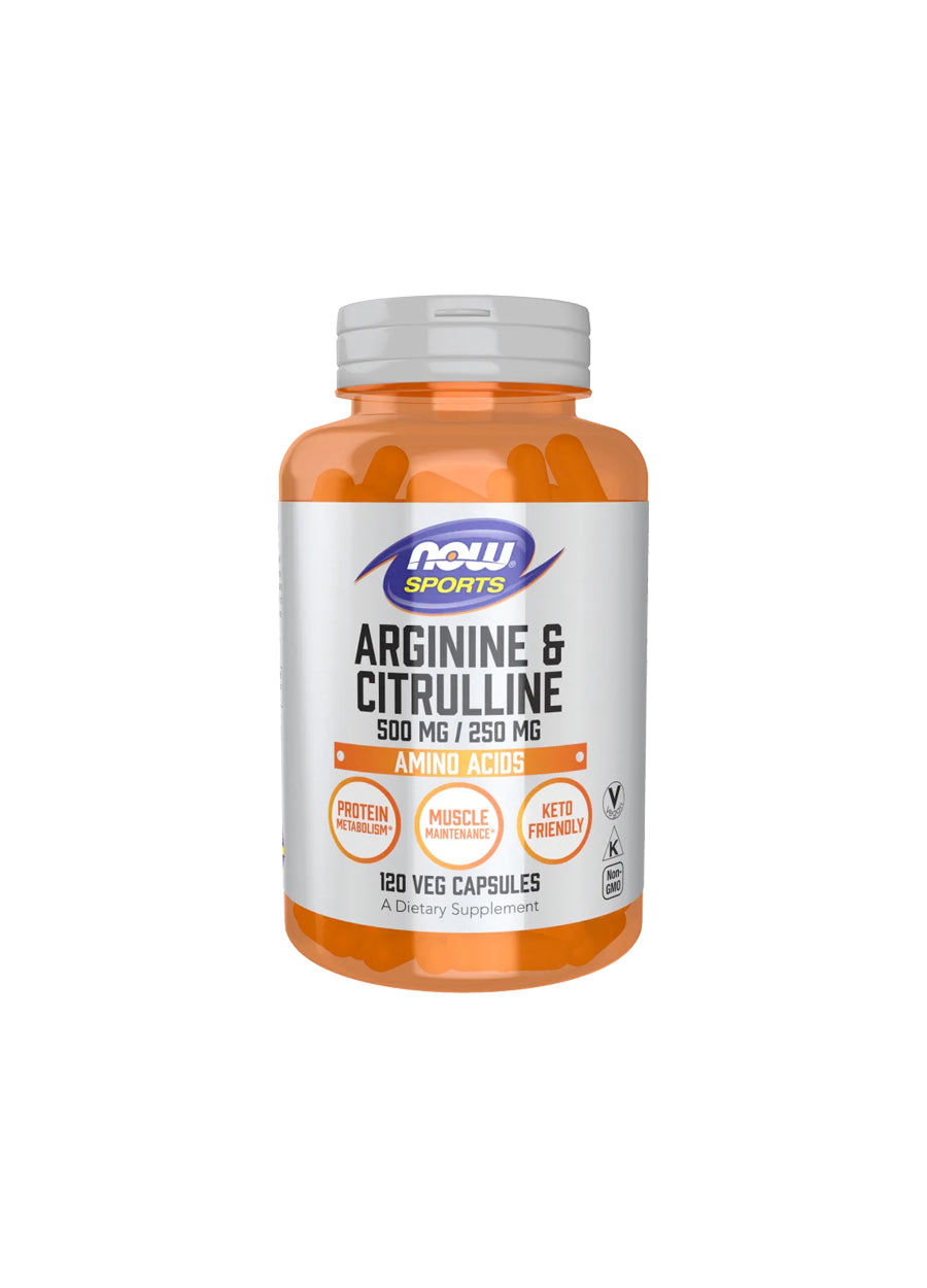 NOW Foods Arginine & Citrulline 120 Kapslar Framsida