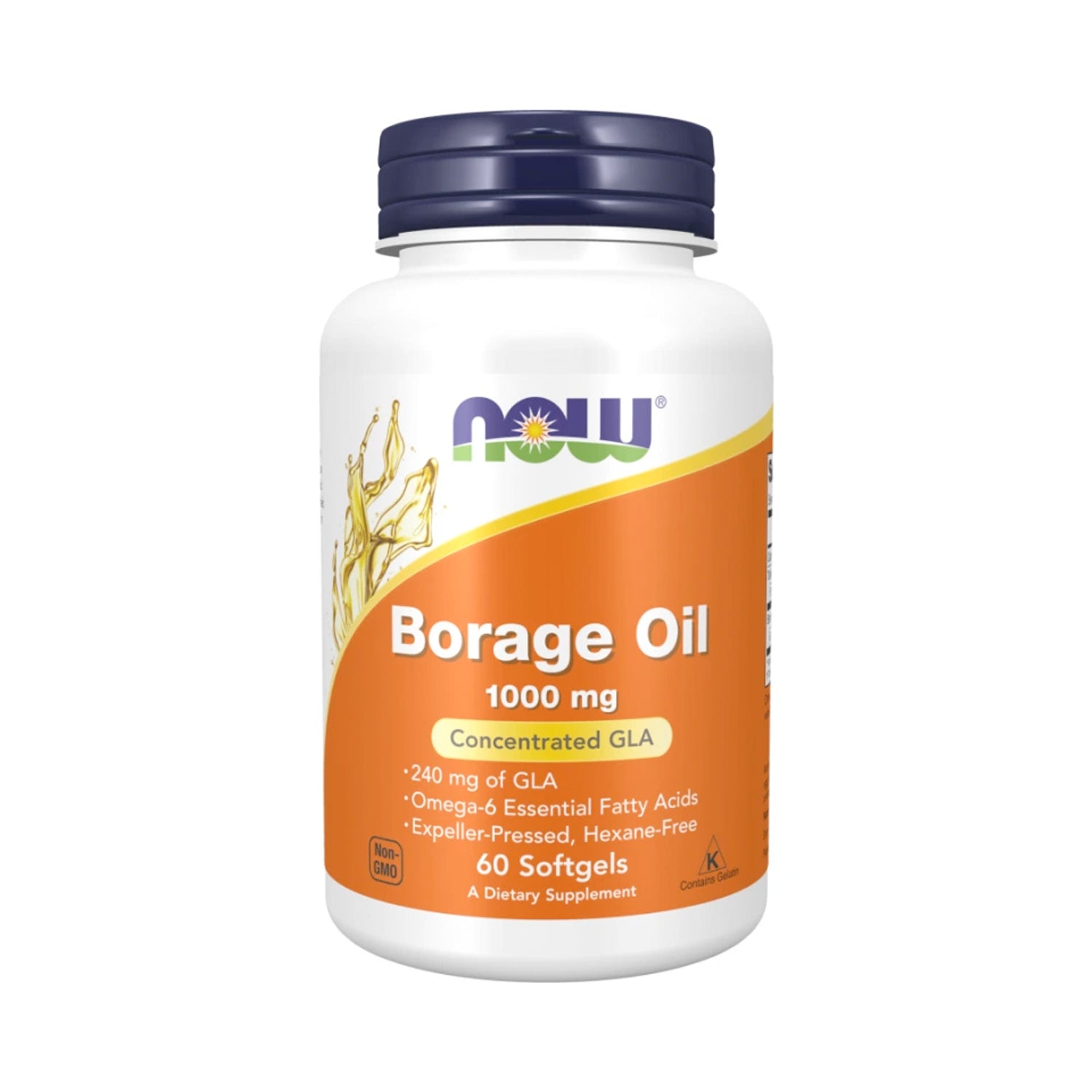 NOW Borage Oil 1000 mg kapslar i vit flaska med blå lock