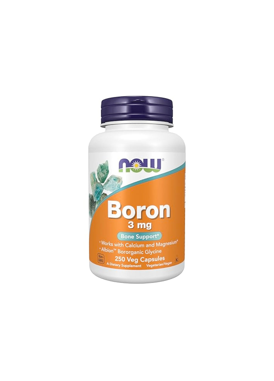 NOW Foods Boron 3mg 250 Kapslar Framsida