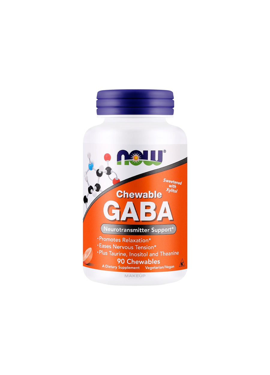 NOW Foods GABA Chewable with Taurine, Inositol and L-Theanine 90 Tuggtabletter Framsida