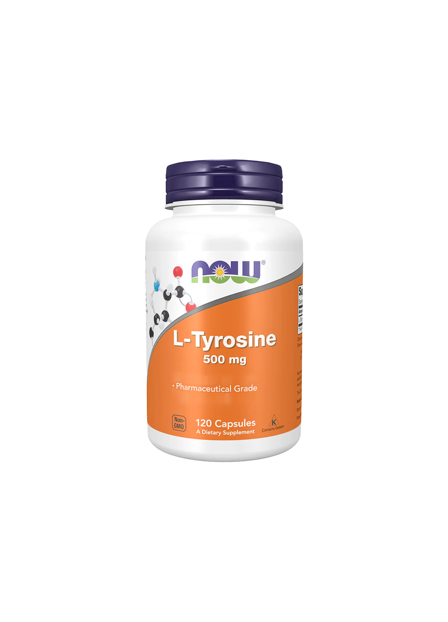 NOW Foods L-Tyrosine 500mg 120 Kapslar Framsida