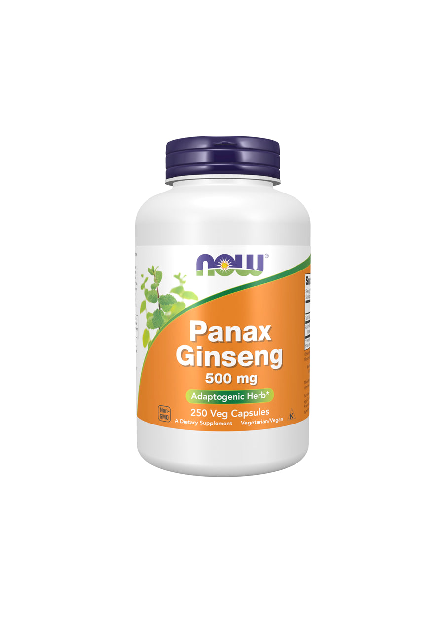 NOW Foods Panax Ginseng 500mg 250 Kapslar Framsida