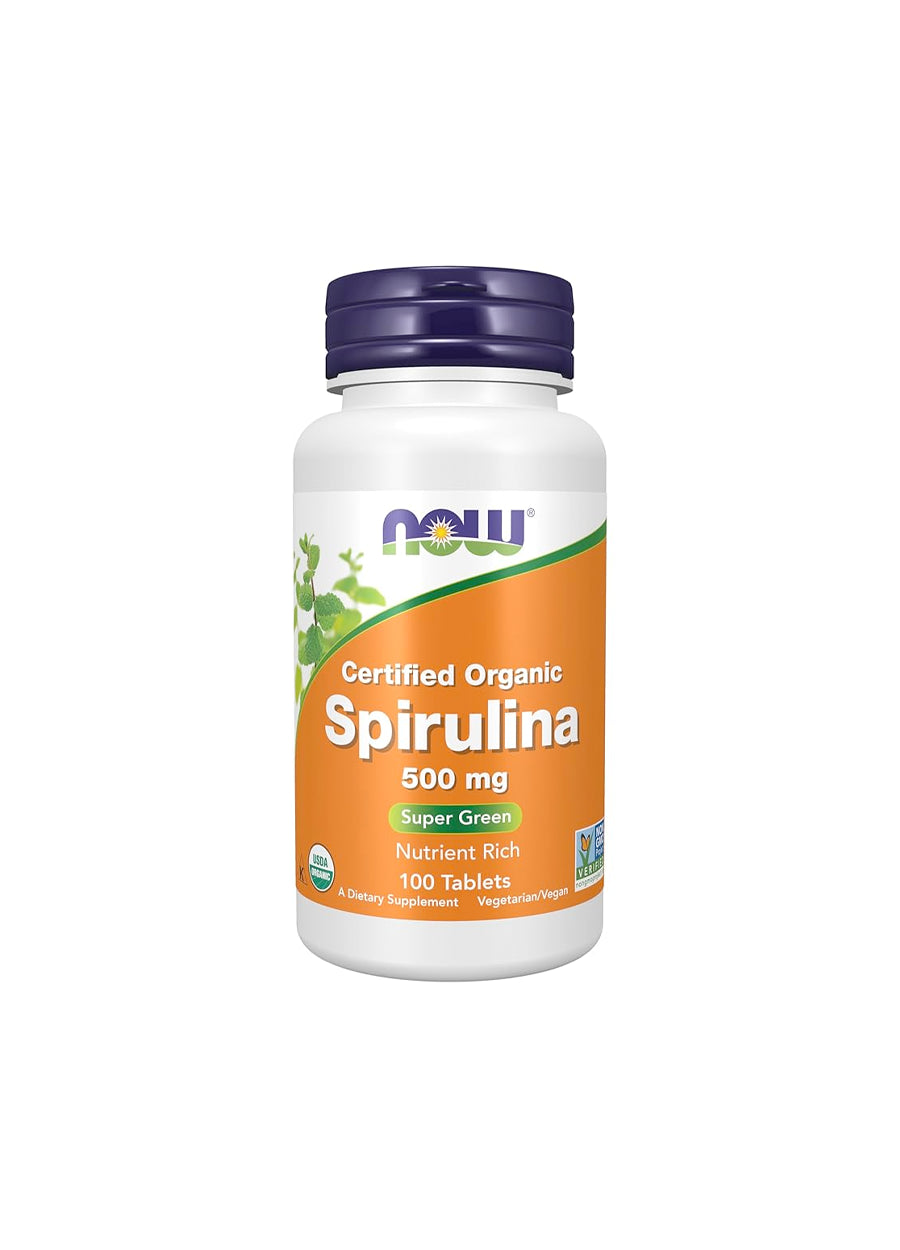 NOW Foods Spirulina 500mg 100 Tabletter Framsida