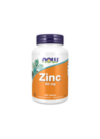 NOW Zinc 50 mg kosttillskott i plastburk med blått lock, 250 tabletter