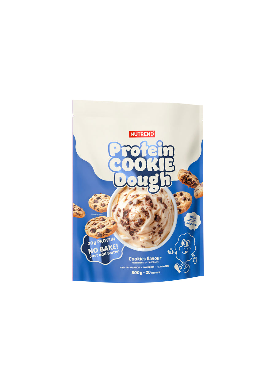 Protein-cookie dough i påse, blå förpackning för chokladsmak