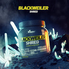 Tillskottsburk med lock för Blackweiler Shred 480 g, mörk och gul etikett