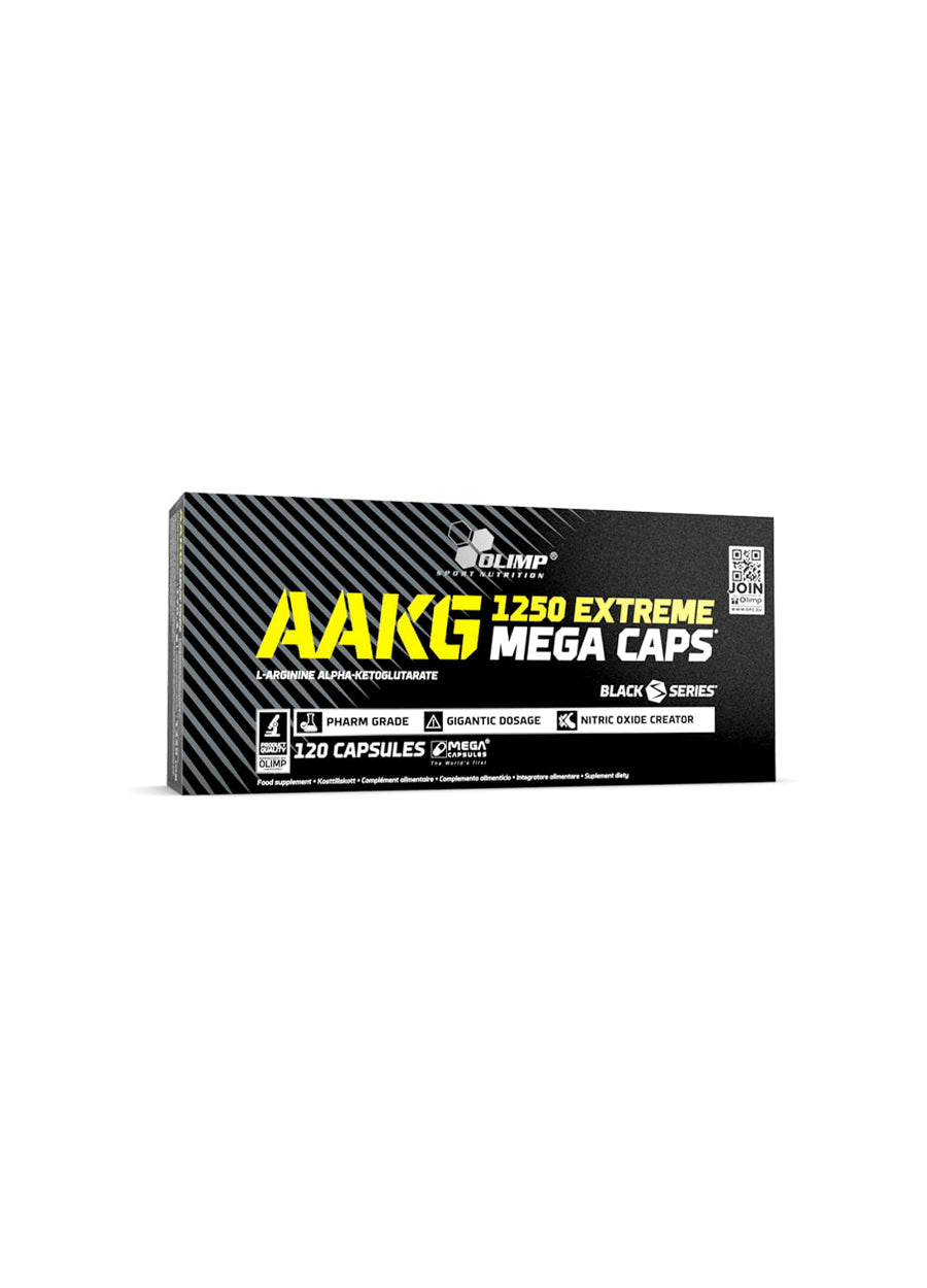 Kapselförpackning i svart med gul AAKG Extreme Mega Caps-etikett