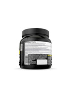 Olimp Nutrition glutamin MEGA CAPS, svart burk med etikett baksida